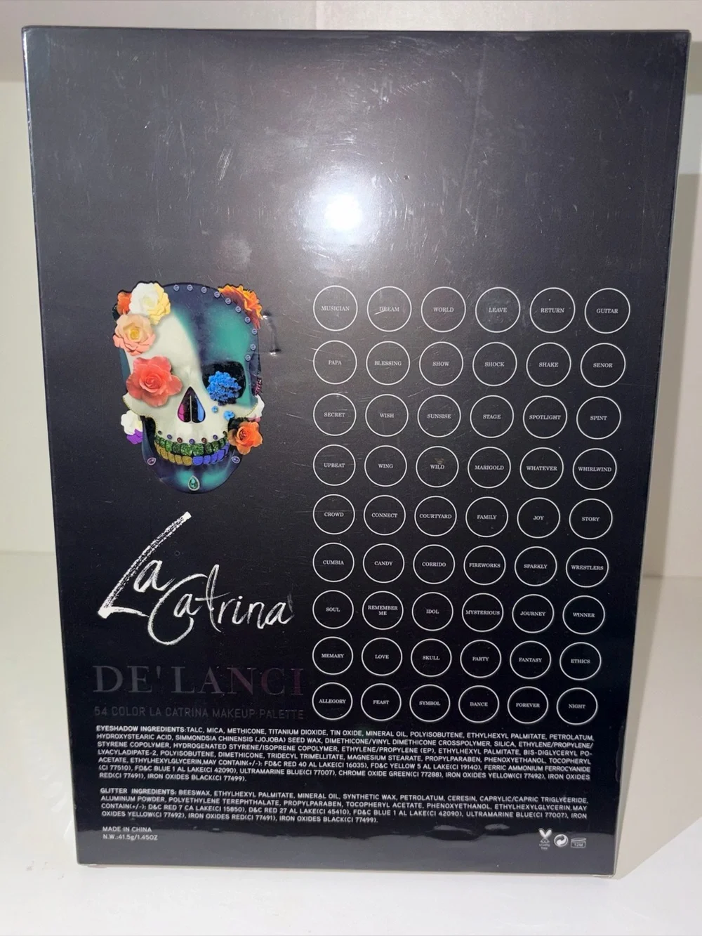 De'Lanci La Catrina 54-Color Makeup Palette - Colorful Skull Artwork